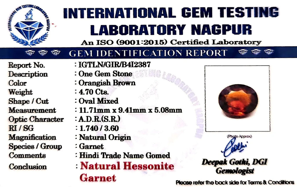 Gomed Stone (Hessonite) - Carat 4.70