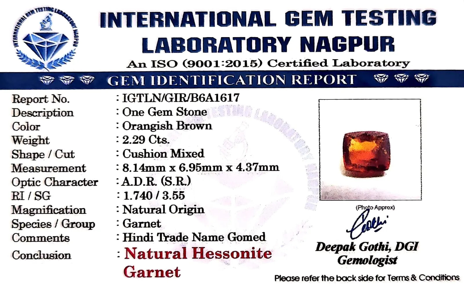 Gomed Stone (Hessonite) - Carat 2.29
