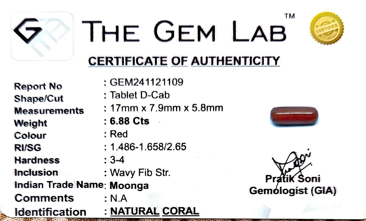 Red Coral - Moonga Gemstone - Carat 6.88