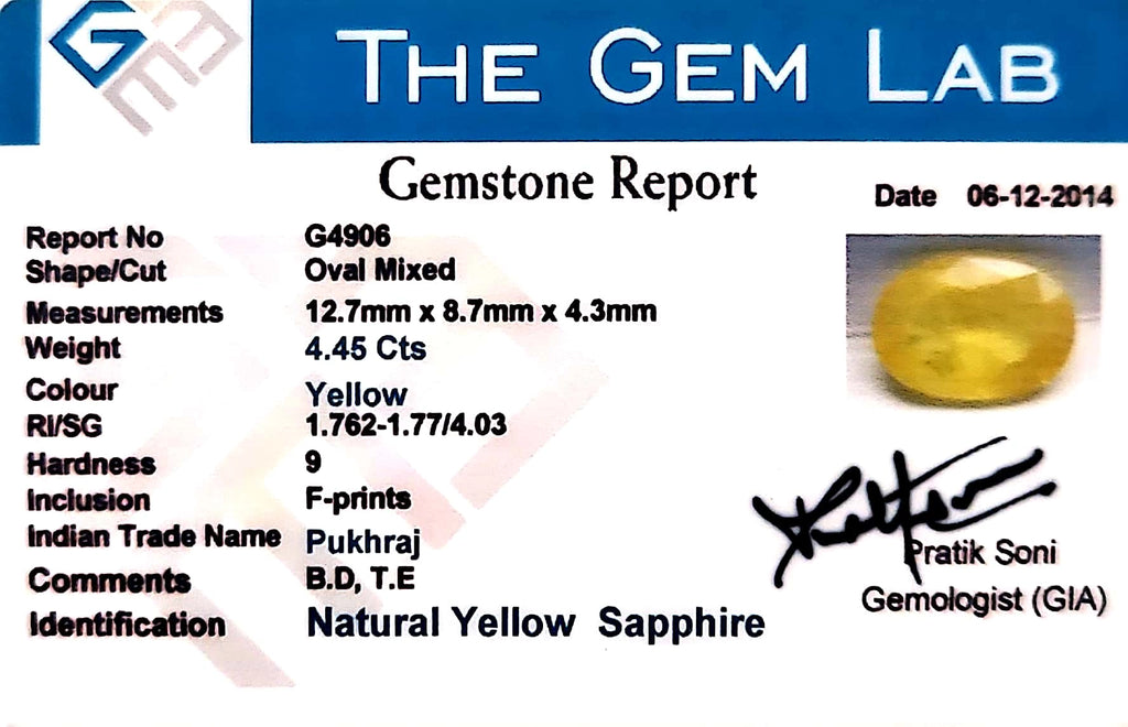 Yellow Sapphire - Pukhraj Stone - Carat 4.45