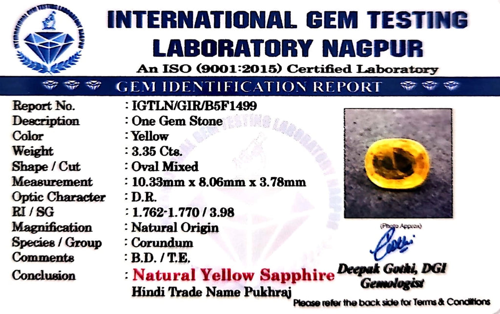 Yellow Sapphire - Pukhraj Stone - Carat 3.35