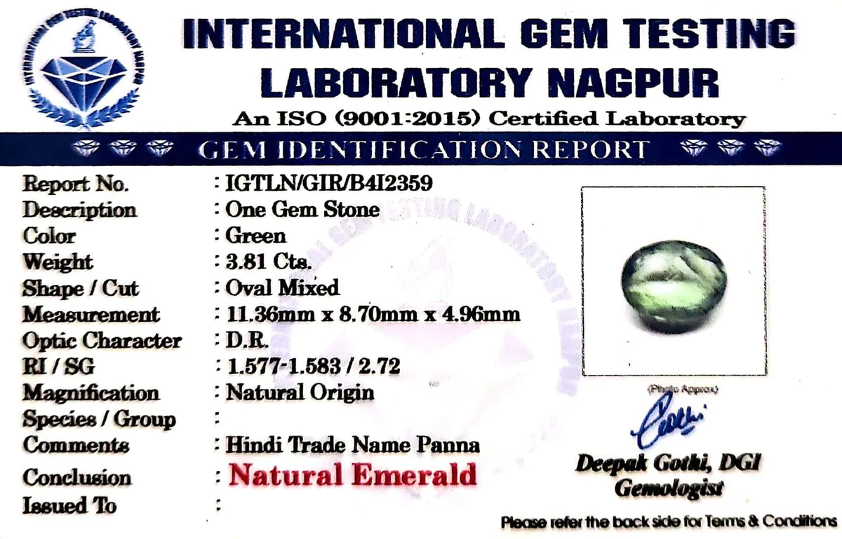 Emerald Stone - Panna stone - Carat 3.81