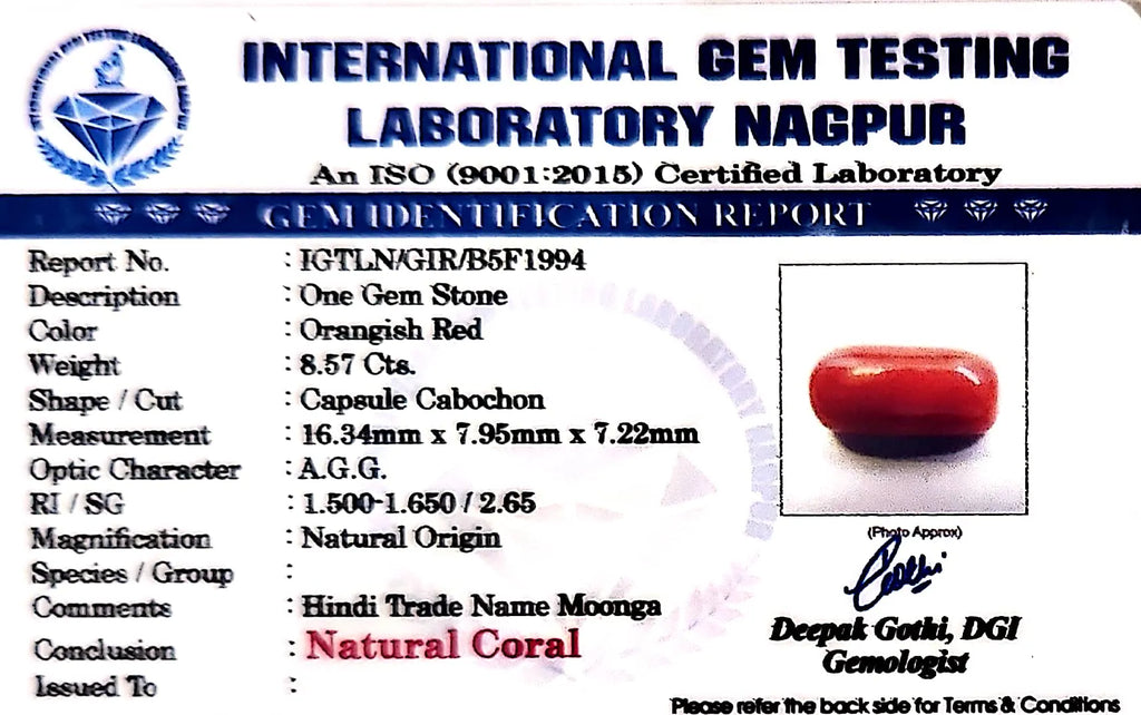 Red Coral - Moonga Gemstone - Carat 8.57