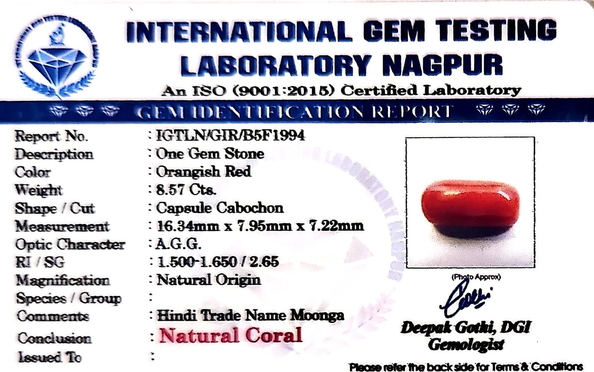 Red Coral - Moonga Gemstone - Carat 8.57