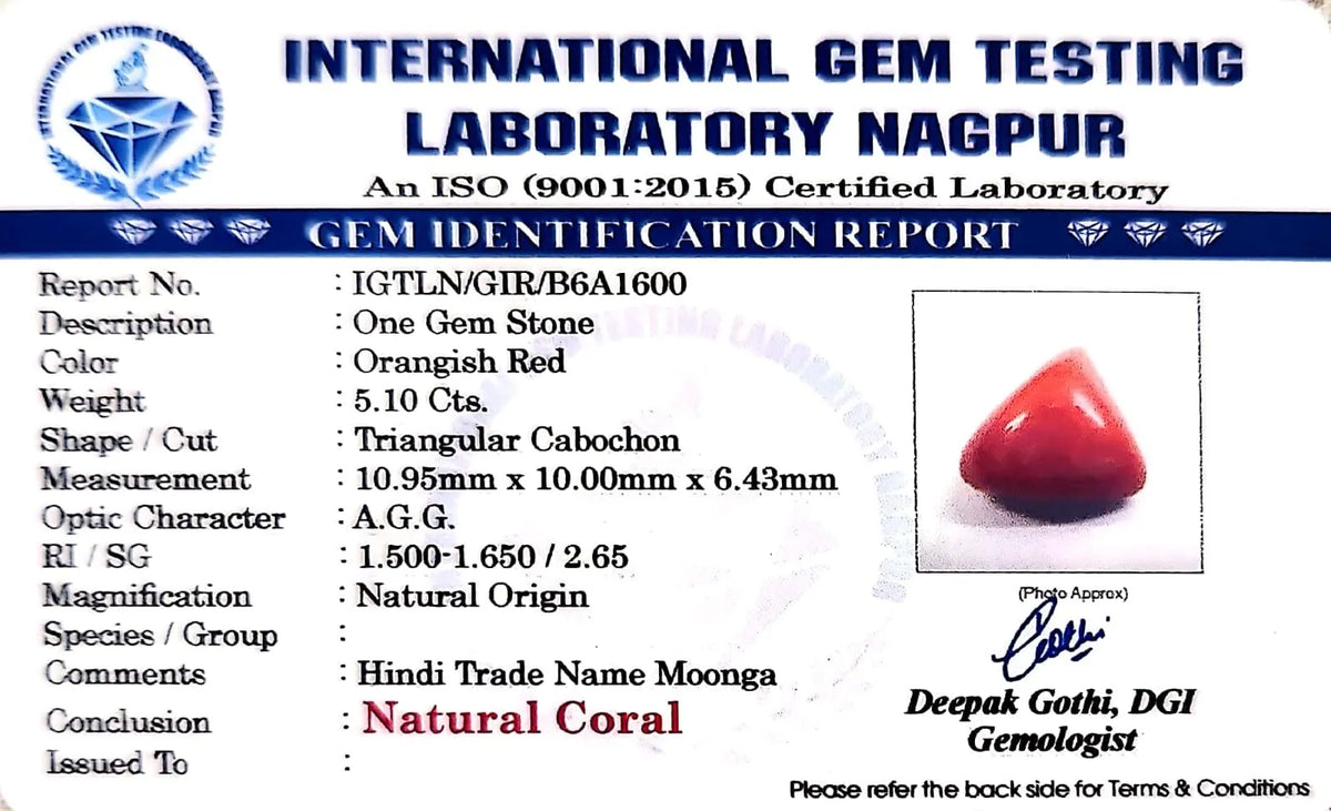 Red Coral - Moonga Gemstone - Carat 5.10