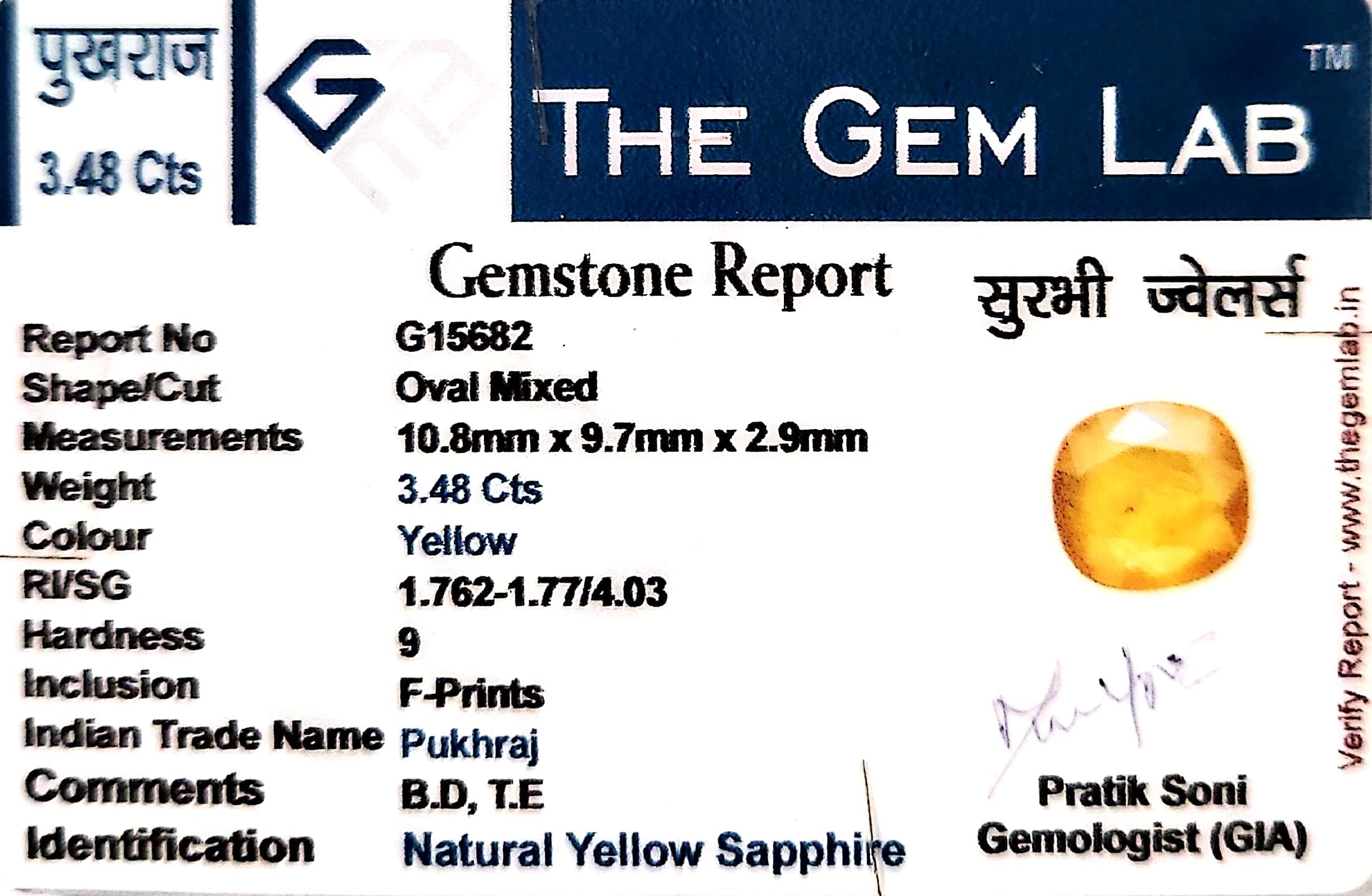 Yellow Sapphire - Pukhraj Stone - Carat 3.48