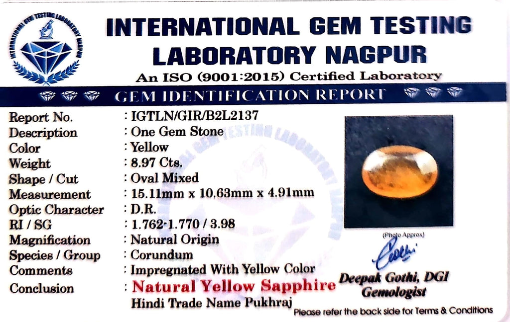 Yellow Sapphire - Pukhraj Stone - Carat 8.97