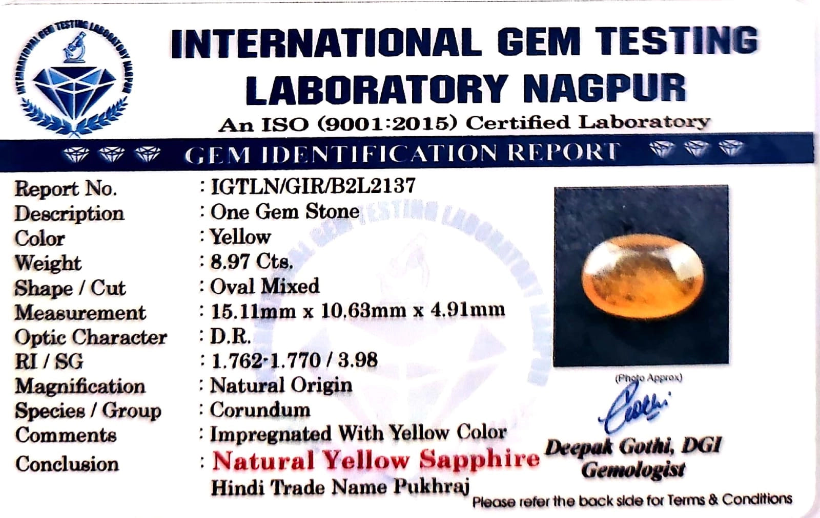 Yellow Sapphire - Pukhraj Stone - Carat 8.97