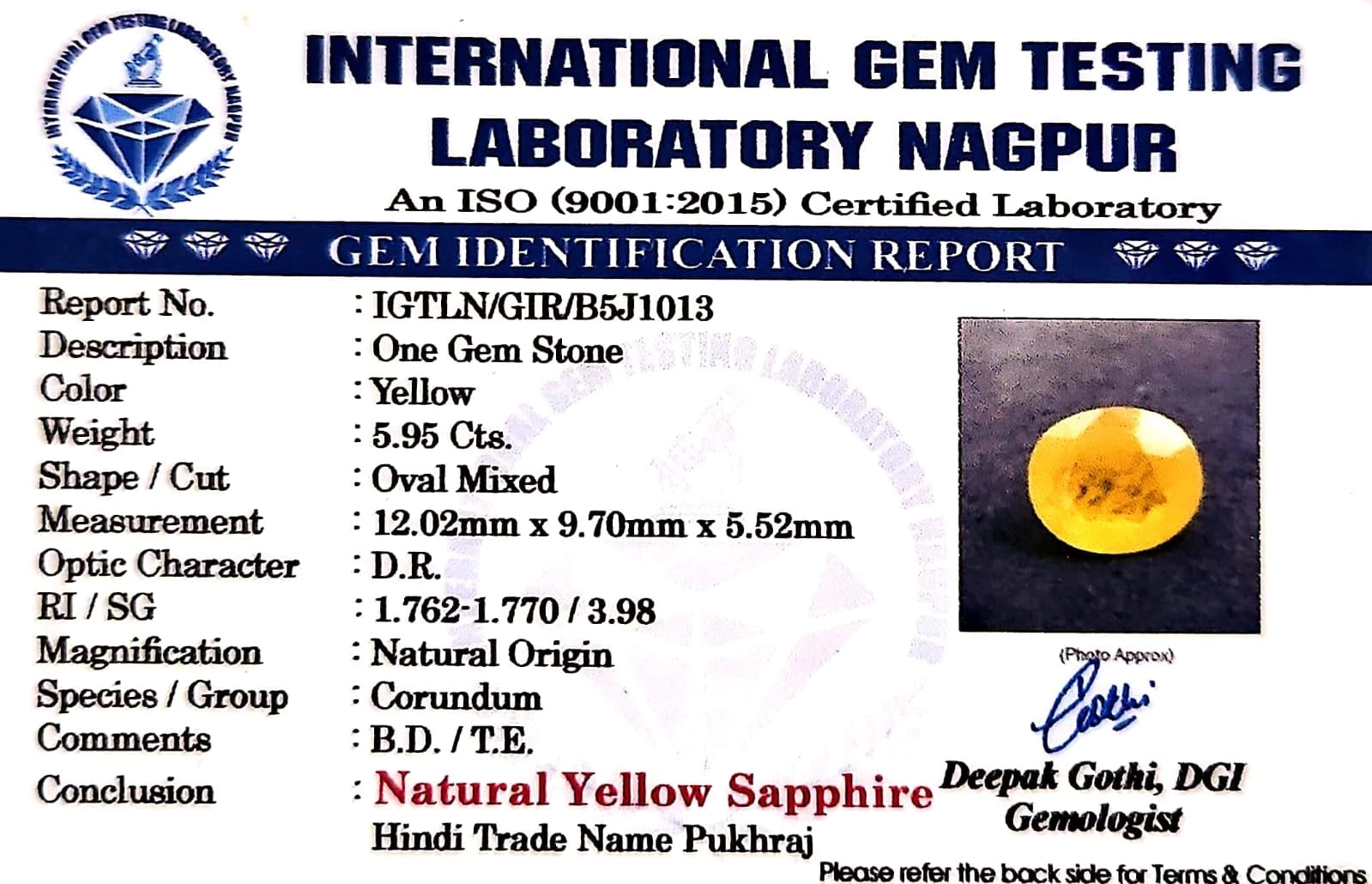 Yellow Sapphire - Pukhraj Stone - Carat 5.95