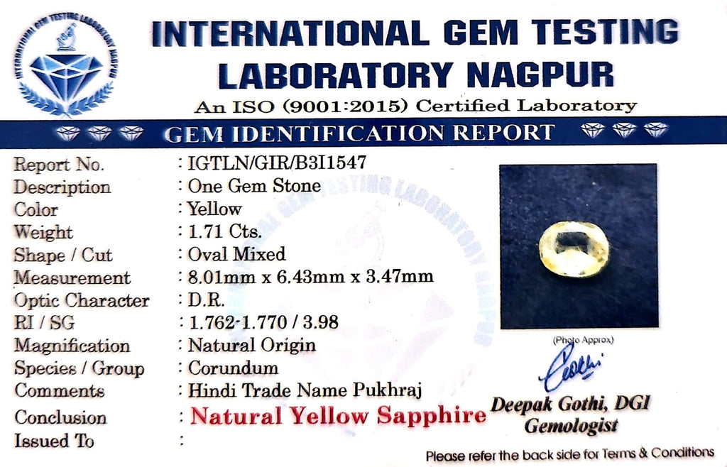 Yellow Sapphire - Pukhraj Stone - Carat 1.71