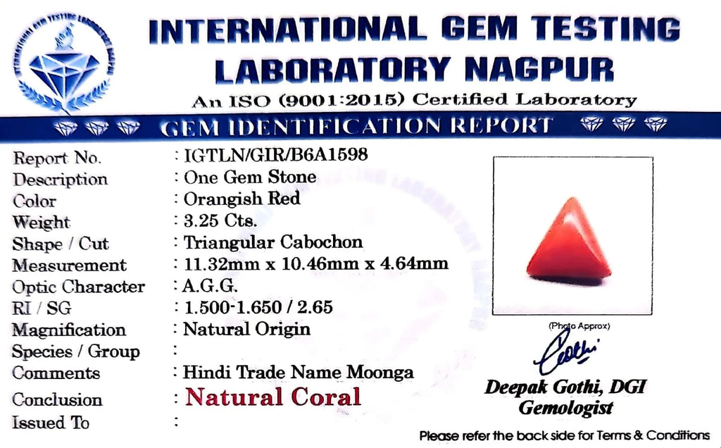 Red Coral - Moonga Gemstone - Carat 3.25