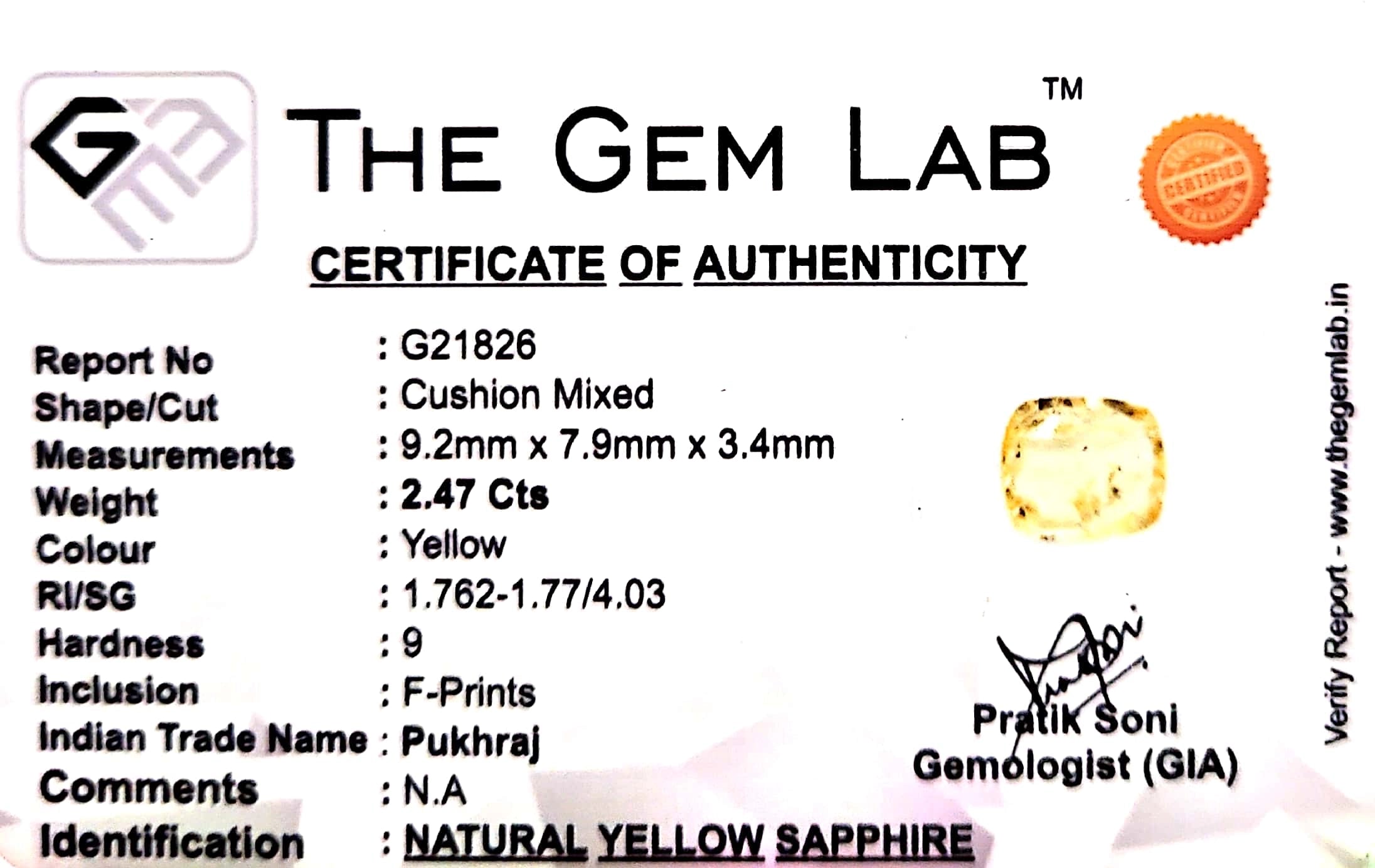 Yellow Sapphire - Pukhraj Stone - Carat 2.47