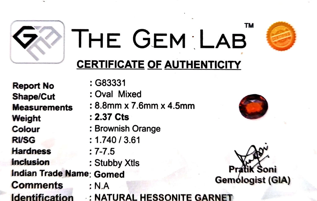 Gomed Stone (Hessonite) - Carat 2.37