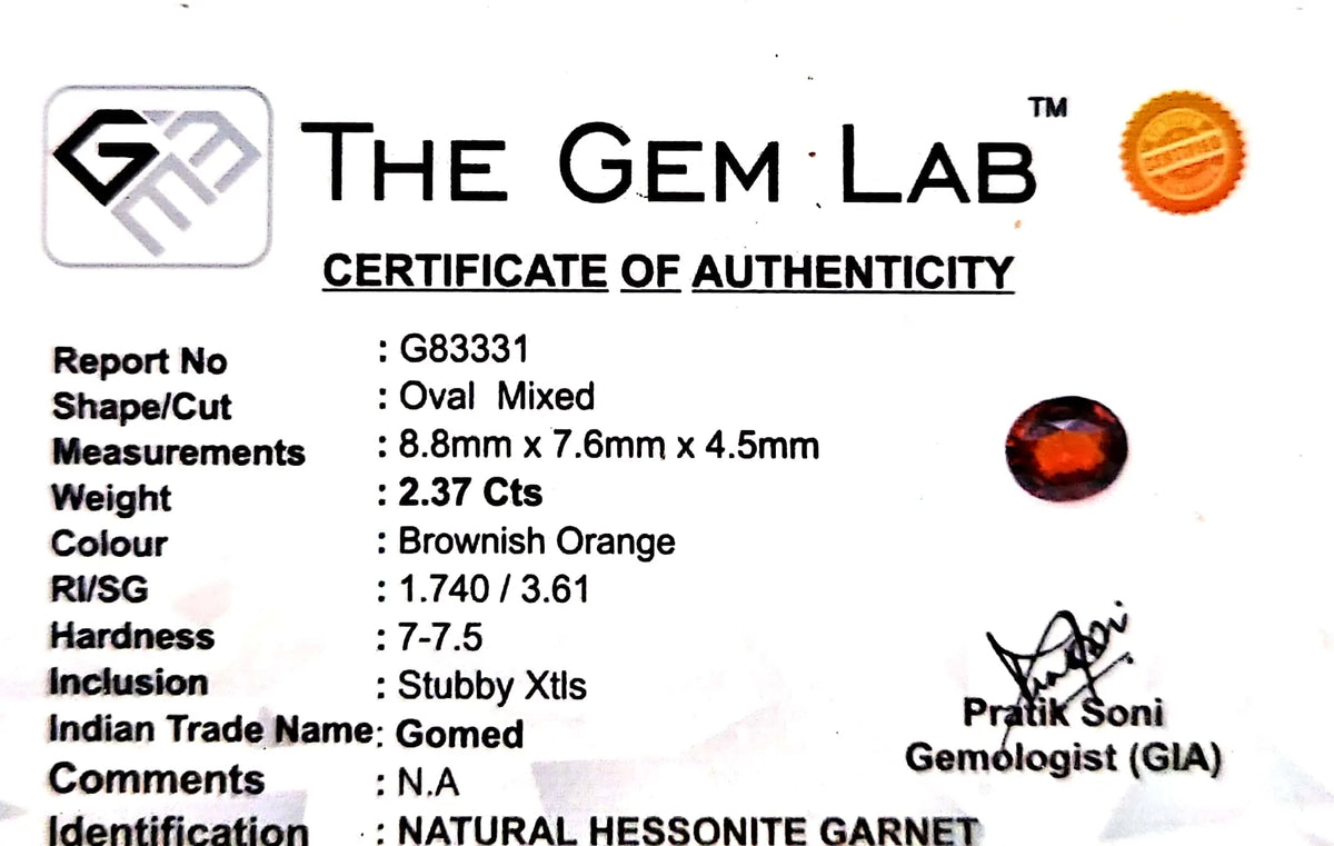 Gomed Stone (Hessonite) - Carat 2.37