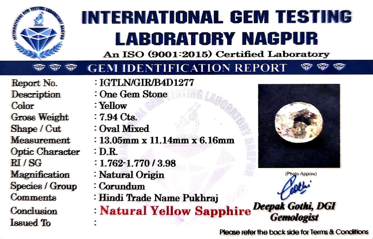 Yellow Sapphire - Pukhraj Stone - Carat 7.94